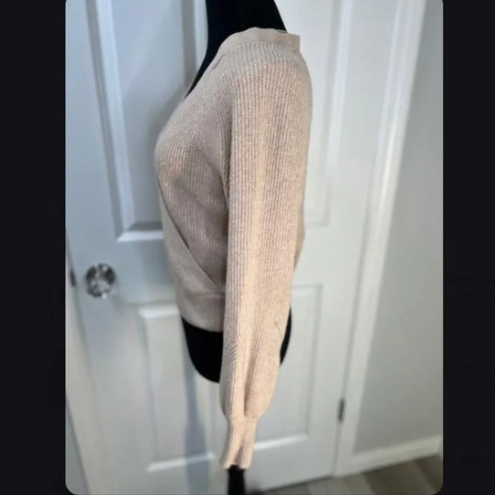 By Anthropologie Deep-V Sweater in Beige - Size X-Small